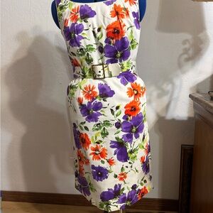 Alex Marie White Midi Sheath Dress with Purple & Orange Floral